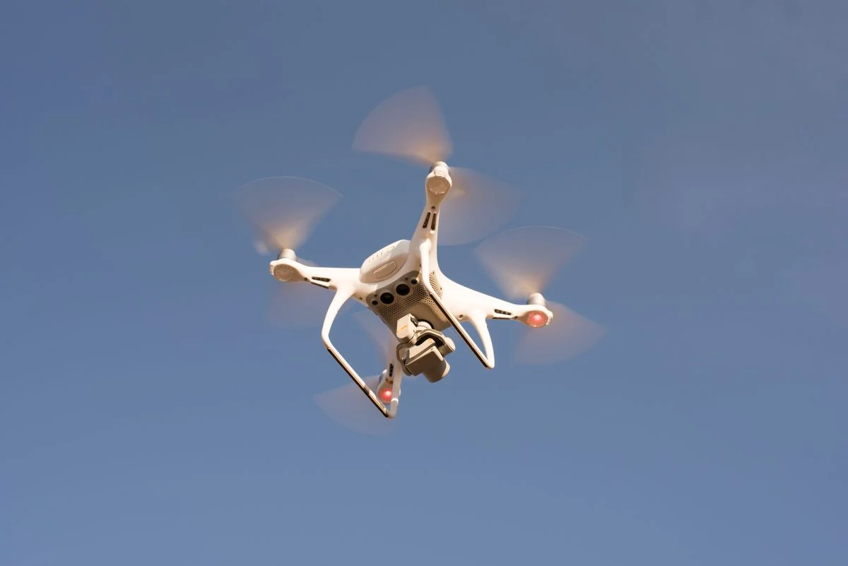A commercial drone in flight, used across today’s industries for inspection and mapping