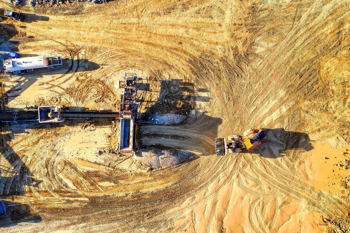Aerial drone view of a construction site used for mapping and progress surveying