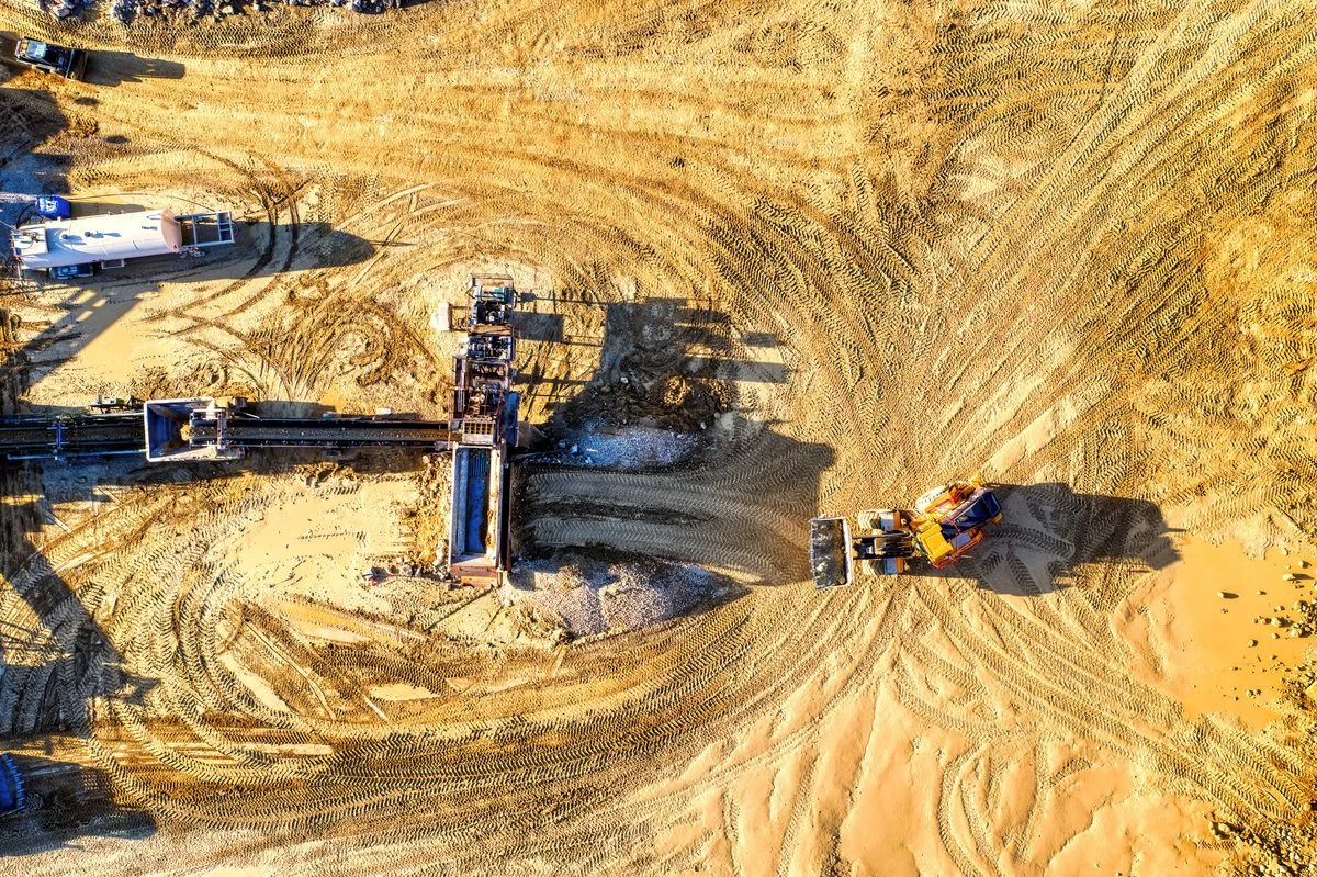 Aerial drone view of a construction site used for mapping and progress surveying